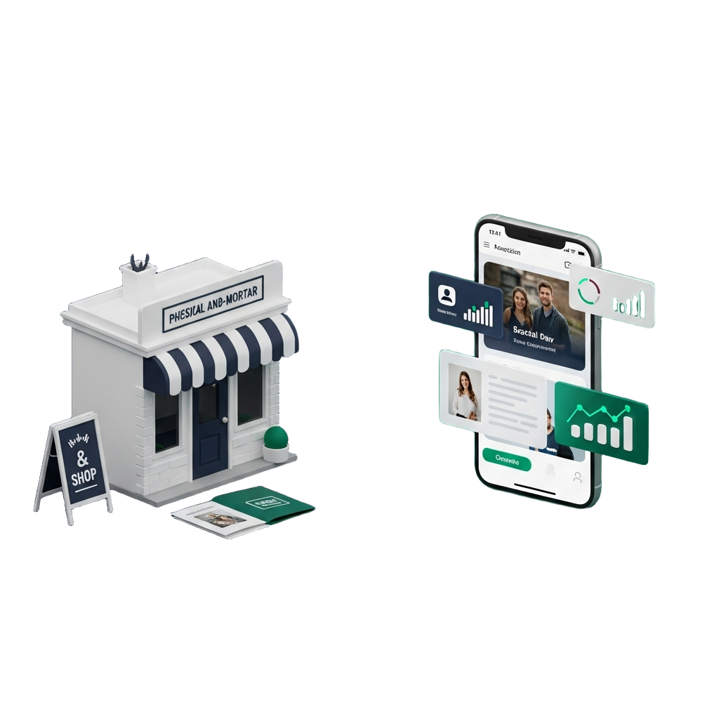 Grow Phygitally digital marketing, branding, SEO, ads, and website development services illustration